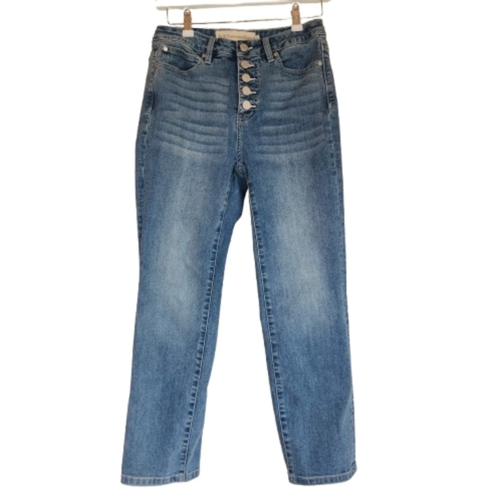 Soft Surroundings High Rise Straight Leg Button Front Jeans Size 6p Stretchy